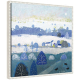 Sylvie Winter Dales abstract framed canvas art by Giuliana Lazzerini showing abstract patterns in muted blues and whites with a vintage beaded frame