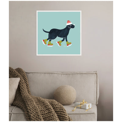 Sylvie Framed Canvas Cute Christmas Black Labrador Retriever by Carrie Cantwell