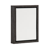 Empty 8x10 white canvas in a dark wooden frame with a simple box-style profile, shown at a slight angle on a white background.