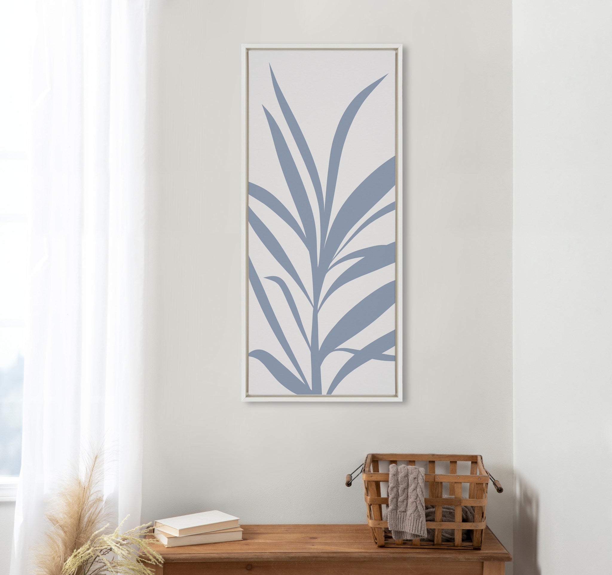 Sylvie Mid Century Retro Jungle Botanical Light Blue Framed Canvas by kateandlaurel - product image 5 for Resin Society