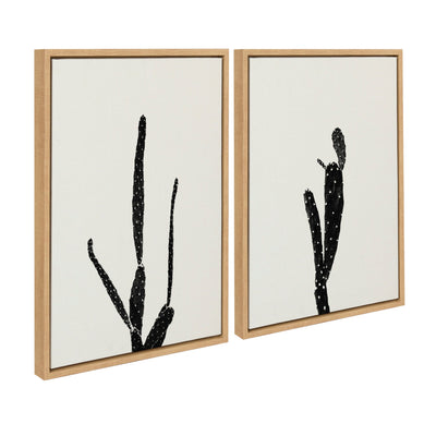 Sylvie Black and White Vintage Film Grain Cactus 1 and 2 Framed Canvas by kateandlaurel - product image 2 for Resin Society