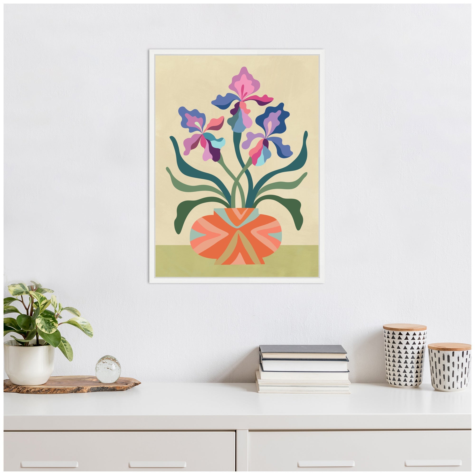 Sylvie Iris and Vase Framed Canvas by Rachel Lee