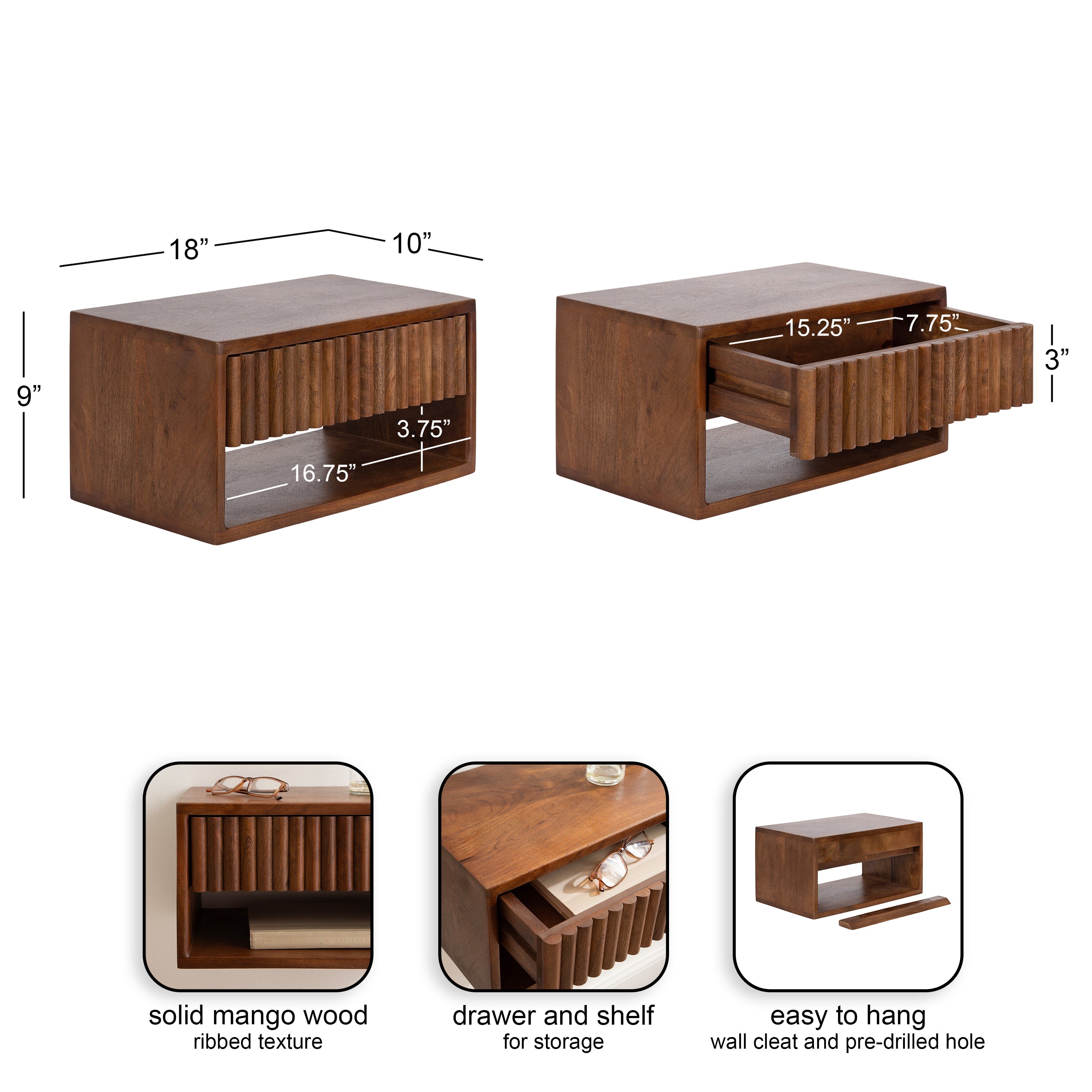 Reid Floating Wood Side Table with Open Storage