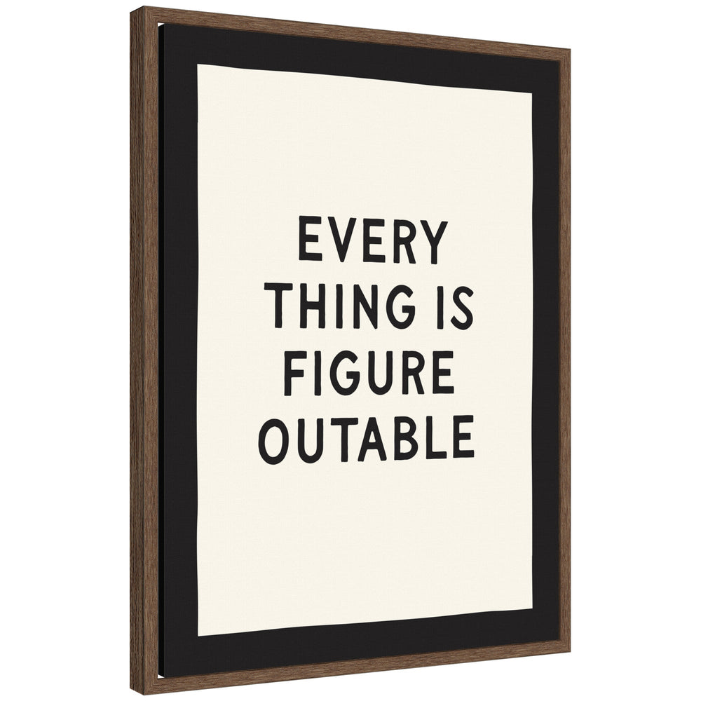 Framed canvas wall art with the positive quote 'Everything is Figureoutable' in black and white by Lucky Guava