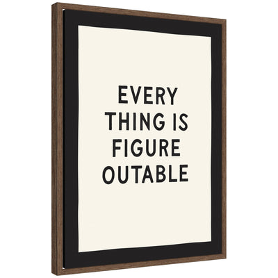 Framed canvas wall art with the positive quote 'Everything is Figureoutable' in black and white by Lucky Guava