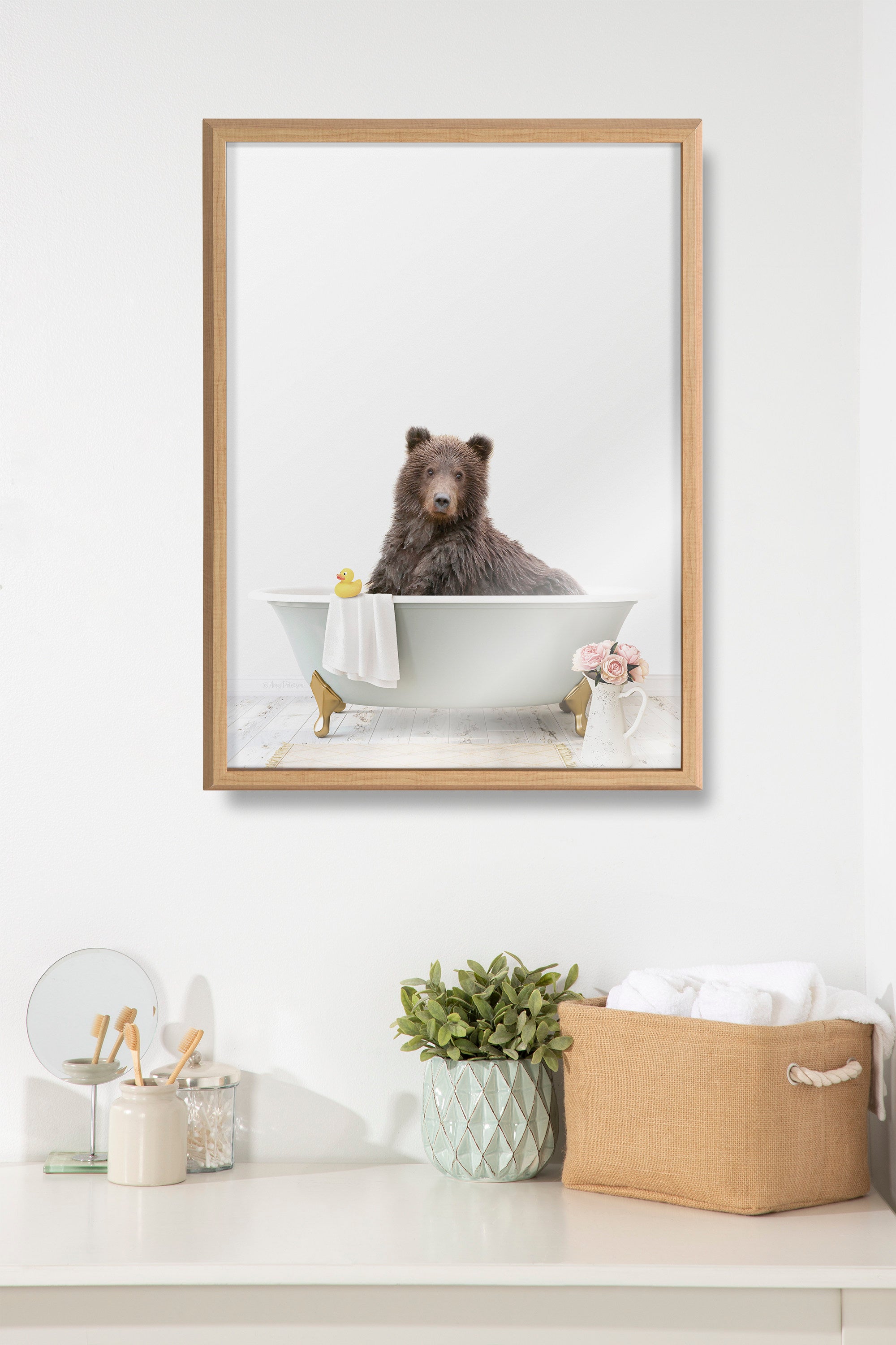 Blake Bear Cottage Bathroom Framed Printed Glass by kateandlaurel - product image 7 for Resin Society