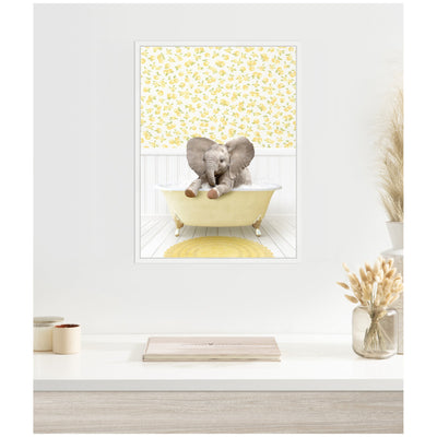 Sylvie Baby Elephant 6 in Cottage Yellow Bathtub Framed Canvas by Amy Peterson