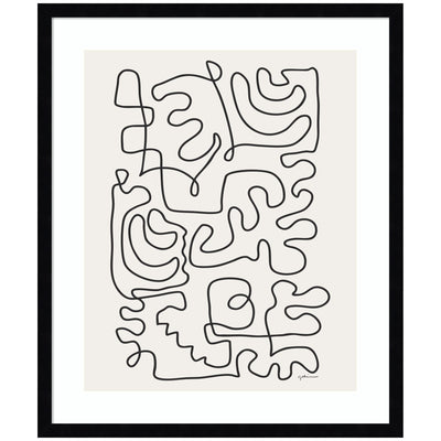 Connected Lines framed wall art print by Gabrielly Guedes, showing abstract line design on neutral background in a wooden frame