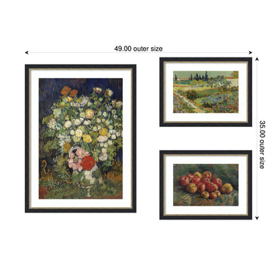 Apples 1887, Bouquet of Flowers in a Vase 1890, & Garden at Arles by Vincent Van Gogh 3 Piece Framed Wall Art Print Set