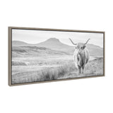 Sylvie Highland Cow Mountain Landscape Black and White Framed Canvas by kateandlaurel