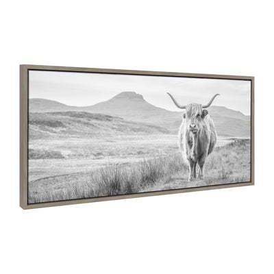 Sylvie Highland Cow Mountain Landscape Black and White Framed Canvas by