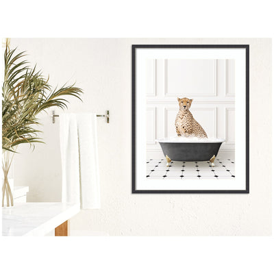 Cheetah in Classic Black and White Bathtub by Amy Peterson Framed Wall Art Print
