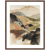 Framed abstract landscape artwork titled Tonal Mountains II featuring earth tones and a textured depiction of mountains and rolling hills.