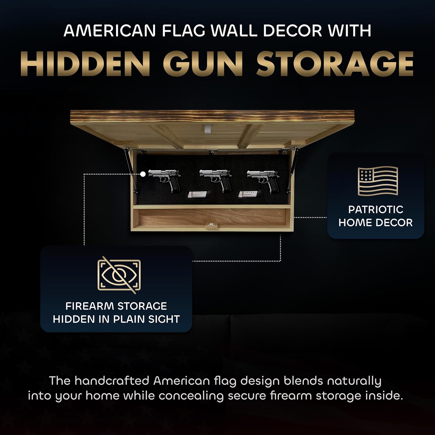 American Flag Challenge Coin Display and Hidden Gun Cabinet by Bellewood Designs - product image 3 for Resin Society