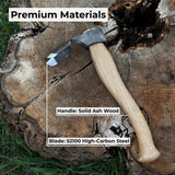 Deep Curved Bowl Adze with hand-forged carbon steel blade and ash wood handle