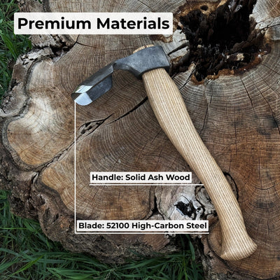 Deep Curved Bowl Adze with hand-forged carbon steel blade and ash wood handle