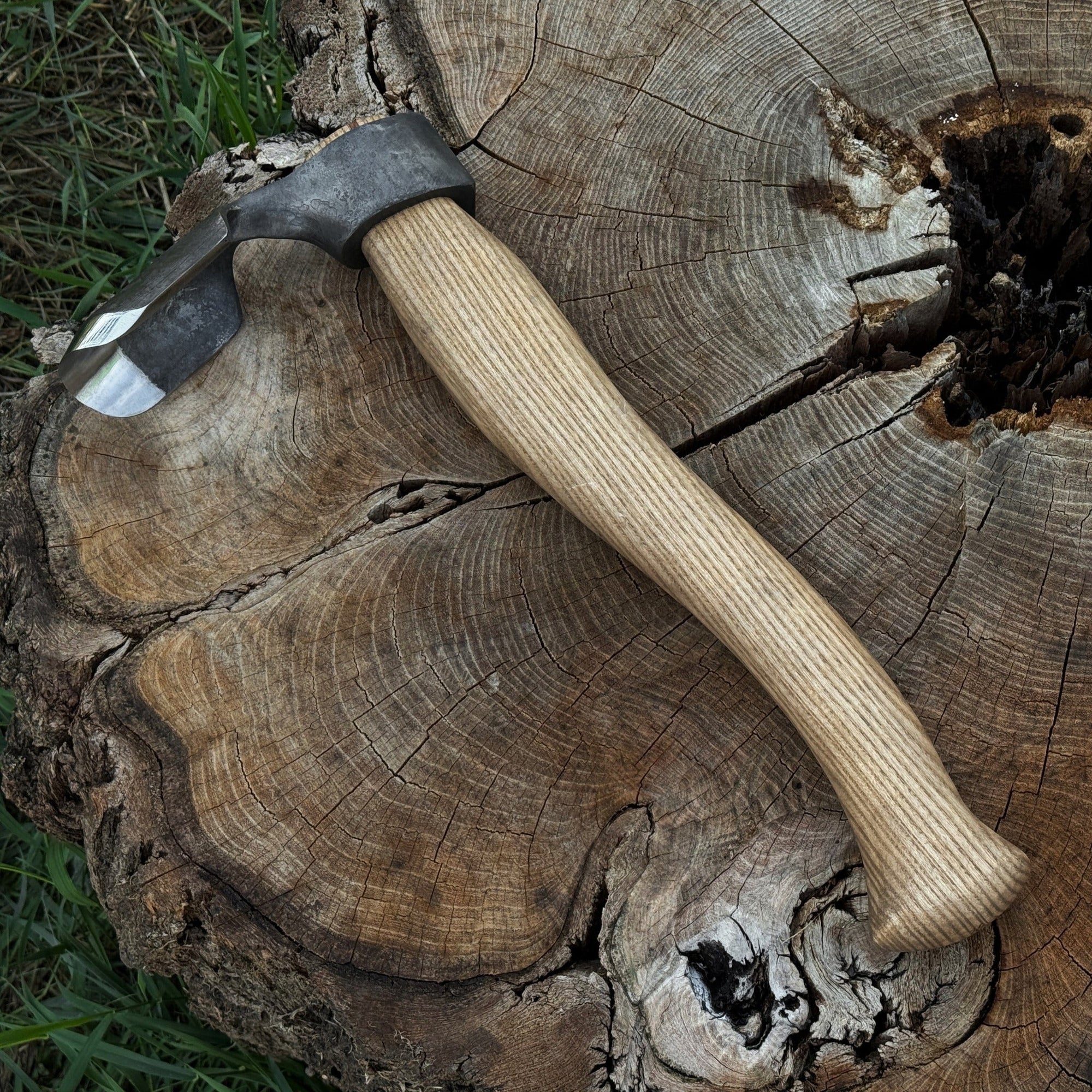 Deep Curved Bowl Adze with hand-forged carbon steel blade and ash wood handle