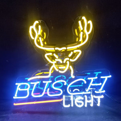 Deer Busch Light Beer Neon Sign with metal grid backing and illuminated glass tubes