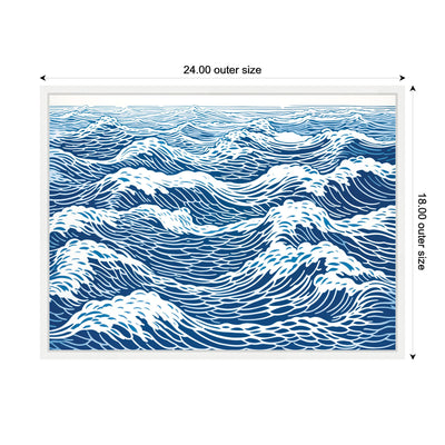 Sylvie Linocut Abstract Waves Blue and White Framed Canvas by The Creative Bunch Studio
