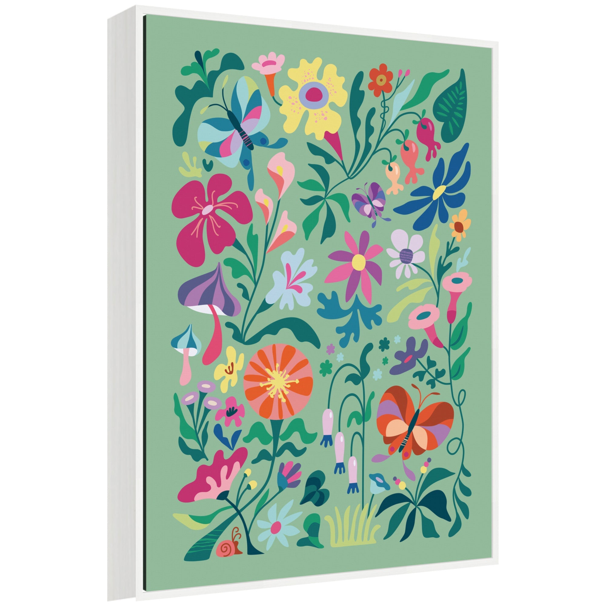 Sylvie Wild flowers and Butterflies Framed Canvas by Rachel Lee
