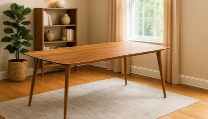 Edge glued solid hardwood dining table with natural wood grain and smooth surface