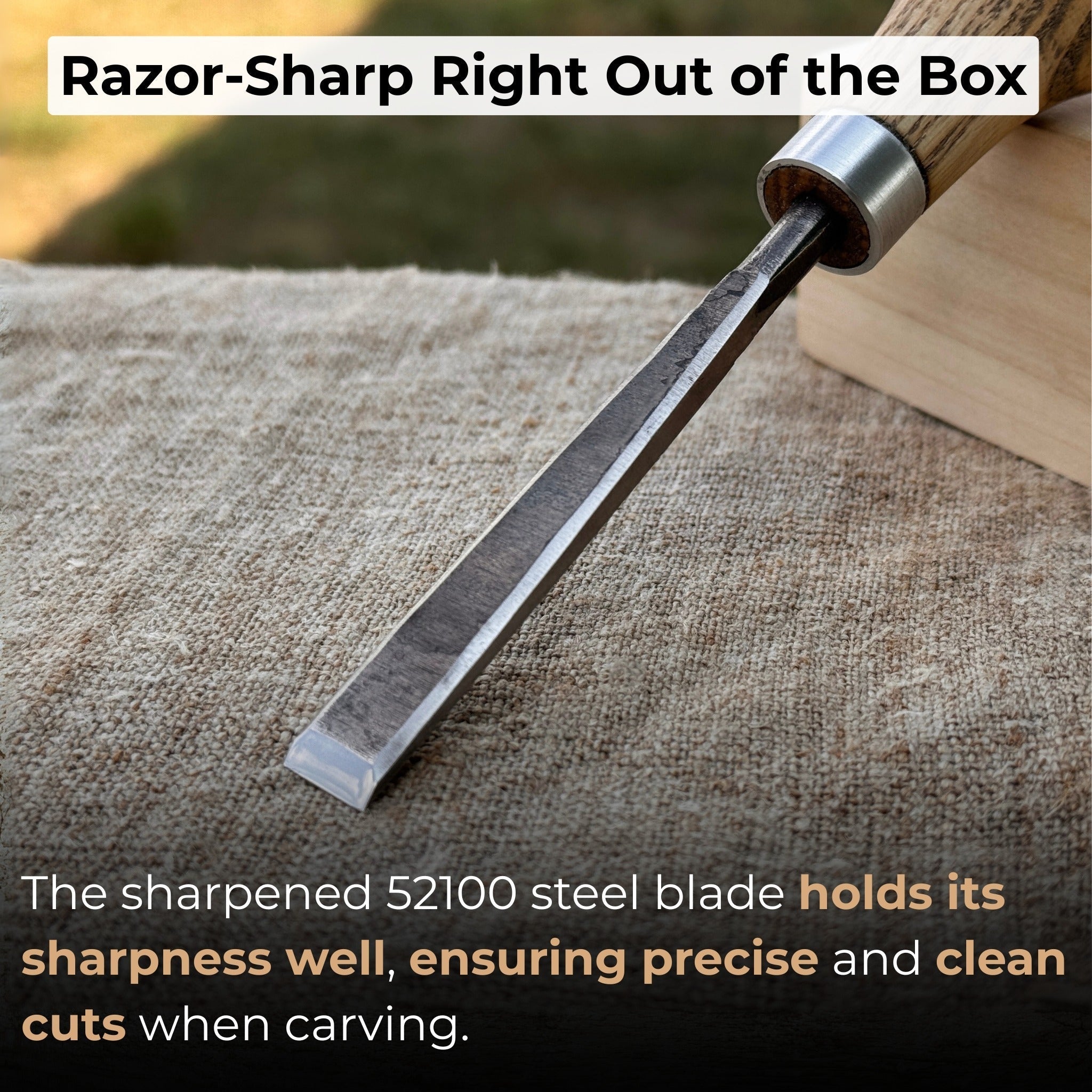 Detail carving chisel with palm handle, 10 mm blade, hand-forged carbon steel blade and ash wood handle