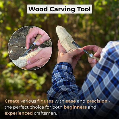 Detail carving chisel with palm handle, 10 mm blade, hand-forged carbon steel blade and ash wood handle