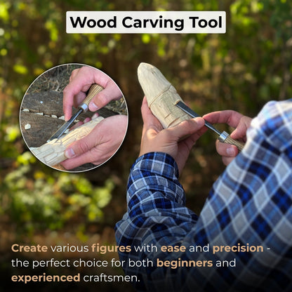 Detail carving chisel with palm handle, 10 mm blade, hand-forged carbon steel blade and ash wood handle