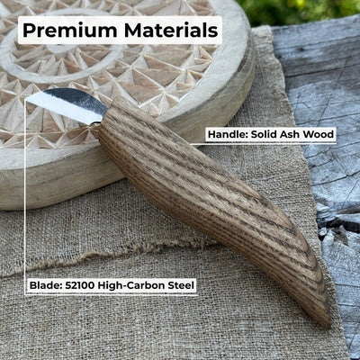 Detail Chip Carving Knife with 3 cm blade and ash wood handle by Sharky Forged Steel Tools