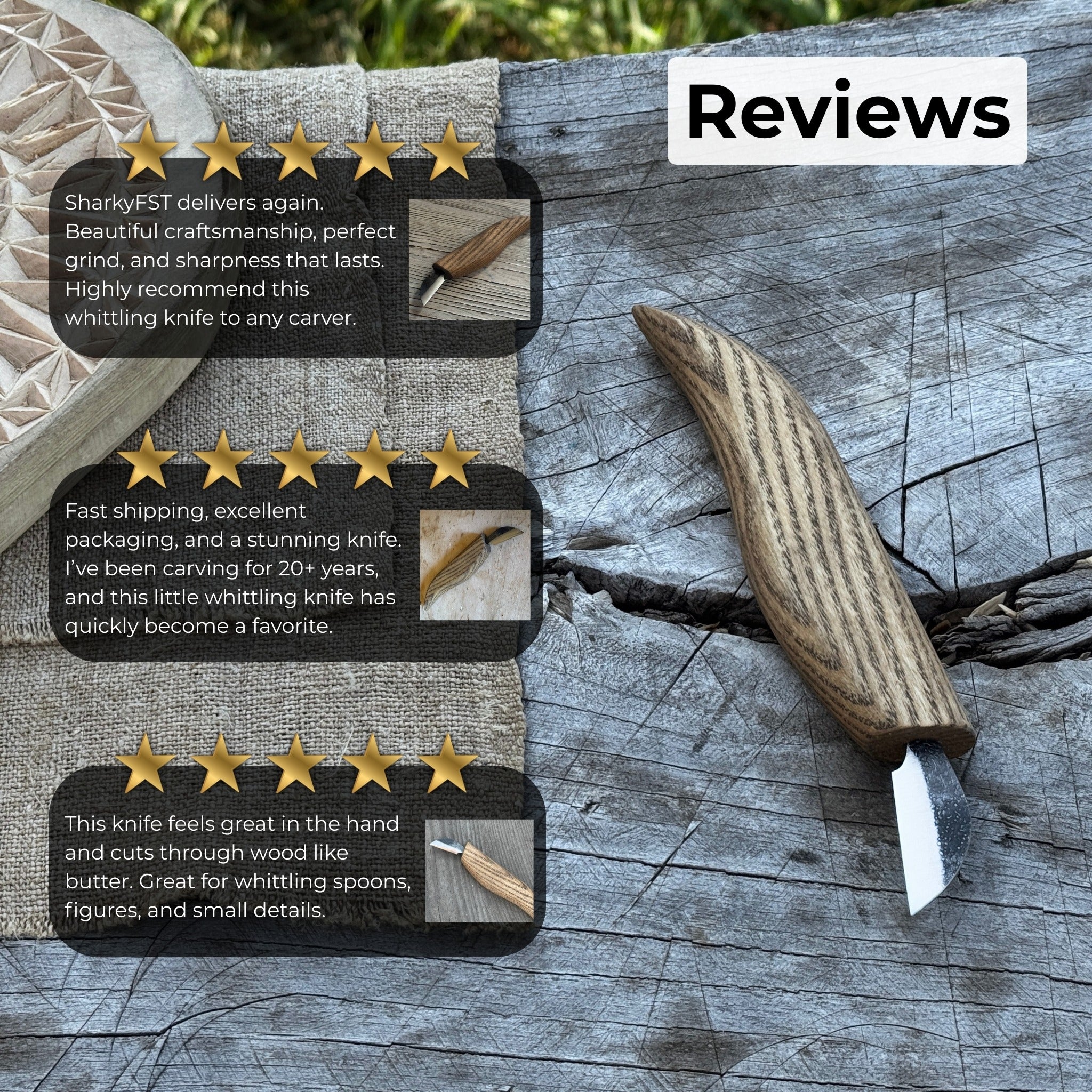 Detail Chip Carving Knife with 3 cm blade and ash wood handle by Sharky Forged Steel Tools