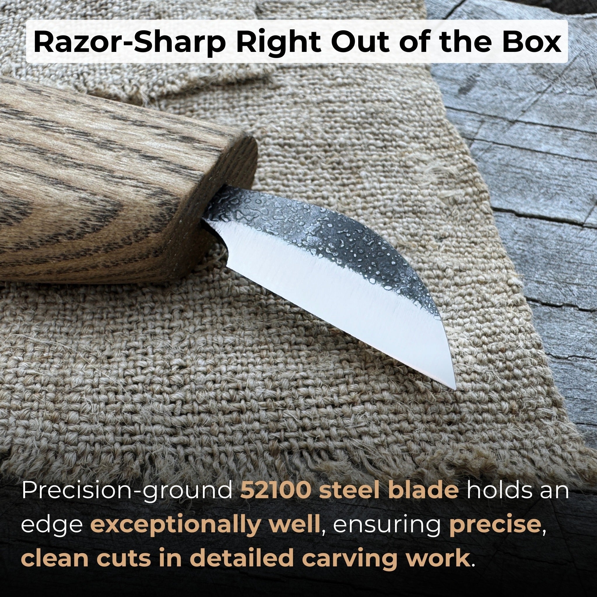 Detail Chip Carving Knife with 3 cm blade and ash wood handle by Sharky Forged Steel Tools