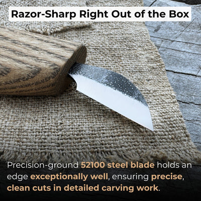 Detail Chip Carving Knife with 3 cm blade and ash wood handle by Sharky Forged Steel Tools