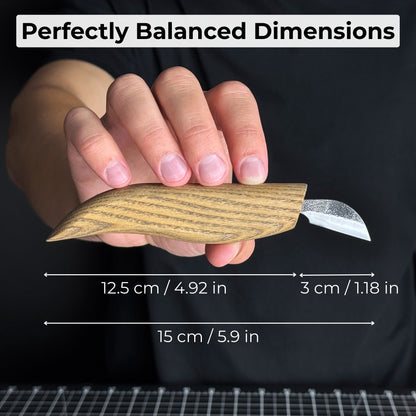 Detail Chip Carving Knife with 3 cm blade and ash wood handle by Sharky Forged Steel Tools