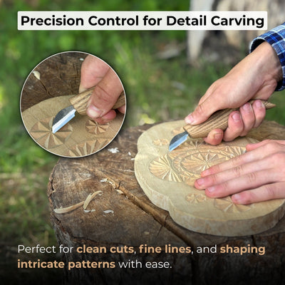 Detail Chip Carving Knife with 3 cm blade and ash wood handle by Sharky Forged Steel Tools