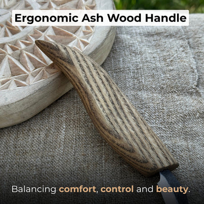Detail Chip Carving Knife with 3 cm blade and ash wood handle by Sharky Forged Steel Tools
