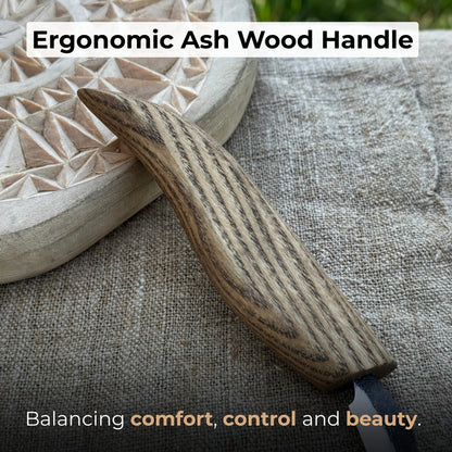 Detail Chip Carving Knife with 3 cm blade and ash wood handle by Sharky Forged Steel Tools