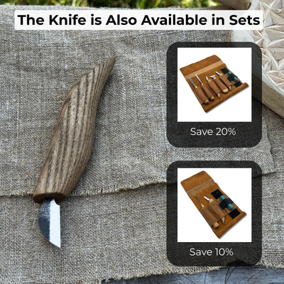 Detail Chip Carving Knife with 3 cm blade and ash wood handle by Sharky Forged Steel Tools