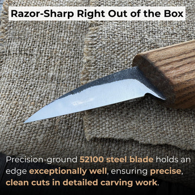 Detail Knife for Wood Carving with 4 cm blade and ash wood handle by Sharky Forged Steel Tools