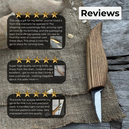 Detail Knife for Wood Carving with 4 cm blade and ash wood handle by Sharky Forged Steel Tools