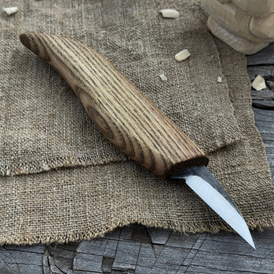 Detail Knife for Wood Carving with 4 cm blade and ash wood handle by Sharky Forged Steel Tools