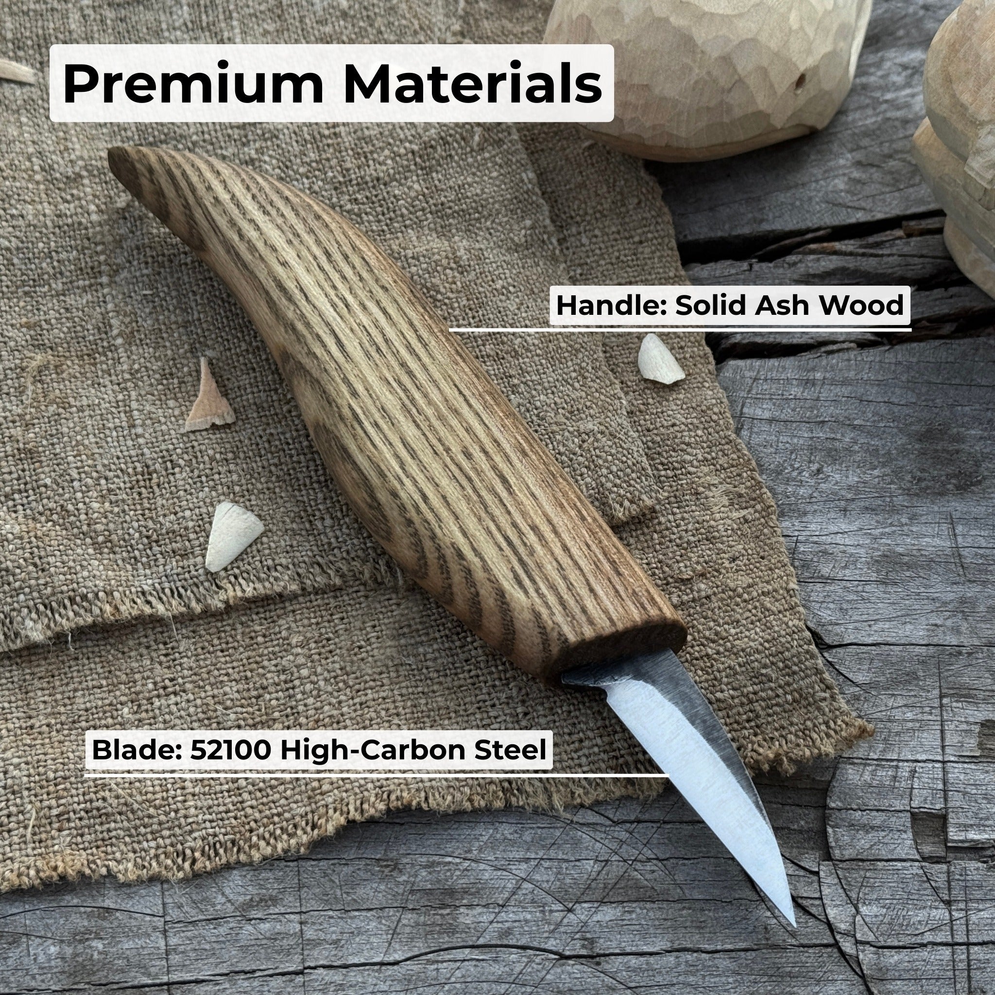 Detail Knife for Wood Carving with 4 cm blade and ash wood handle by Sharky Forged Steel Tools
