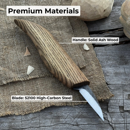 Detail Knife for Wood Carving with 4 cm blade and ash wood handle by Sharky Forged Steel Tools