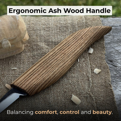 Detail Knife for Wood Carving with 4 cm blade and ash wood handle by Sharky Forged Steel Tools