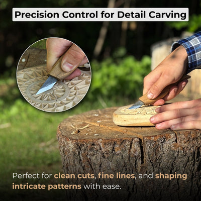 Detail wood carving knife with 2.5 cm blade and ash wood handle by Sharky Forged Steel Tools