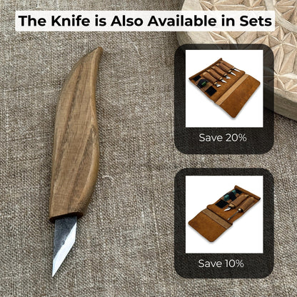 Detail wood carving knife with 2.5 cm blade and ash wood handle by Sharky Forged Steel Tools