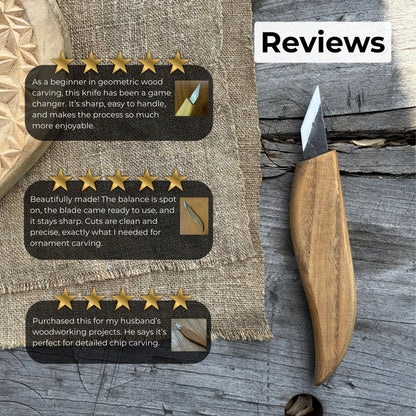 Detail wood carving knife with 2.5 cm blade and ash wood handle by Sharky Forged Steel Tools