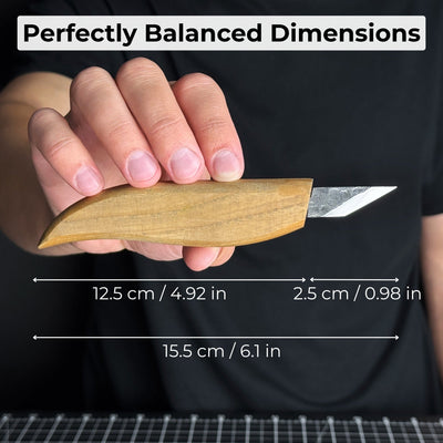 Detail wood carving knife with 2.5 cm blade and ash wood handle by Sharky Forged Steel Tools