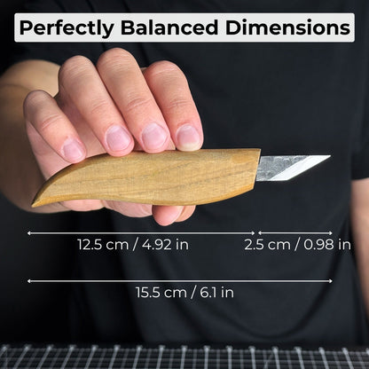 Detail wood carving knife with 2.5 cm blade and ash wood handle by Sharky Forged Steel Tools