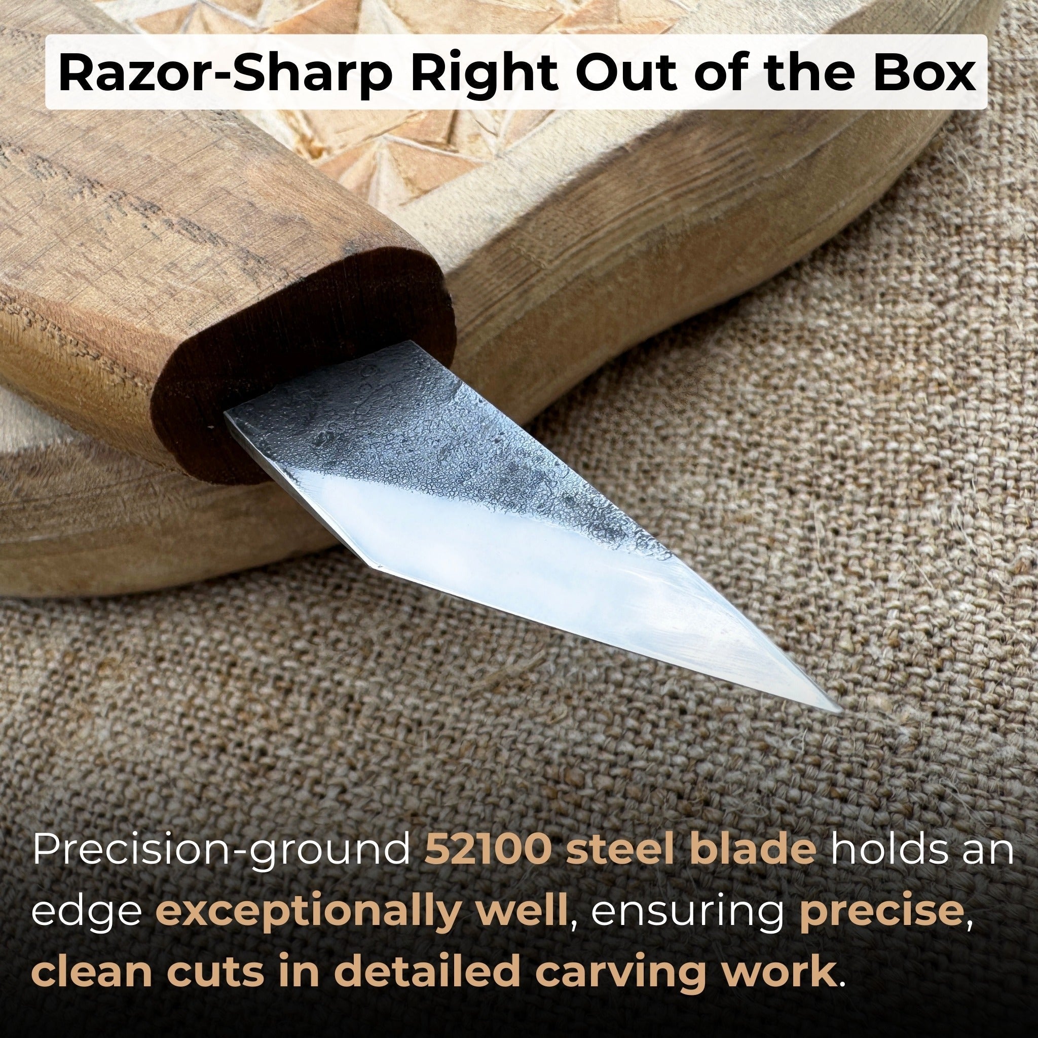 Detail wood carving knife with 2.5 cm blade and ash wood handle by Sharky Forged Steel Tools