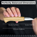 Detail wood carving knife with 5 cm blade and ash wood handle by Sharky Forged Steel Tools
